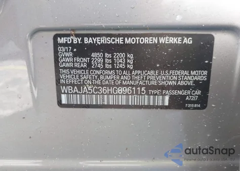 2017 BMW 530I from USA, damaged, VIN WBAJA5C36HG896115